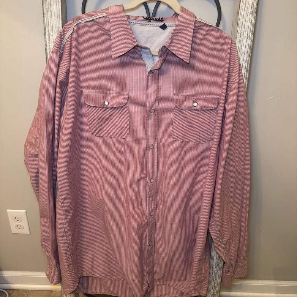 Request Pearly Snap‎ Front Striped Western Workwear Shirt 2XL